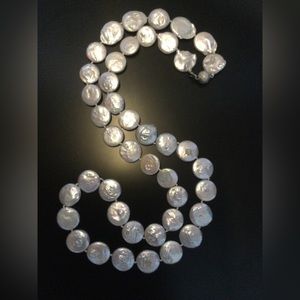 30” long freshwater coin pearls necklace